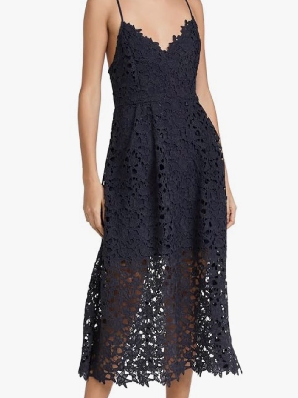 Astr Midi black silver delicate lace embroidered Spaghetti Straps black tie hot